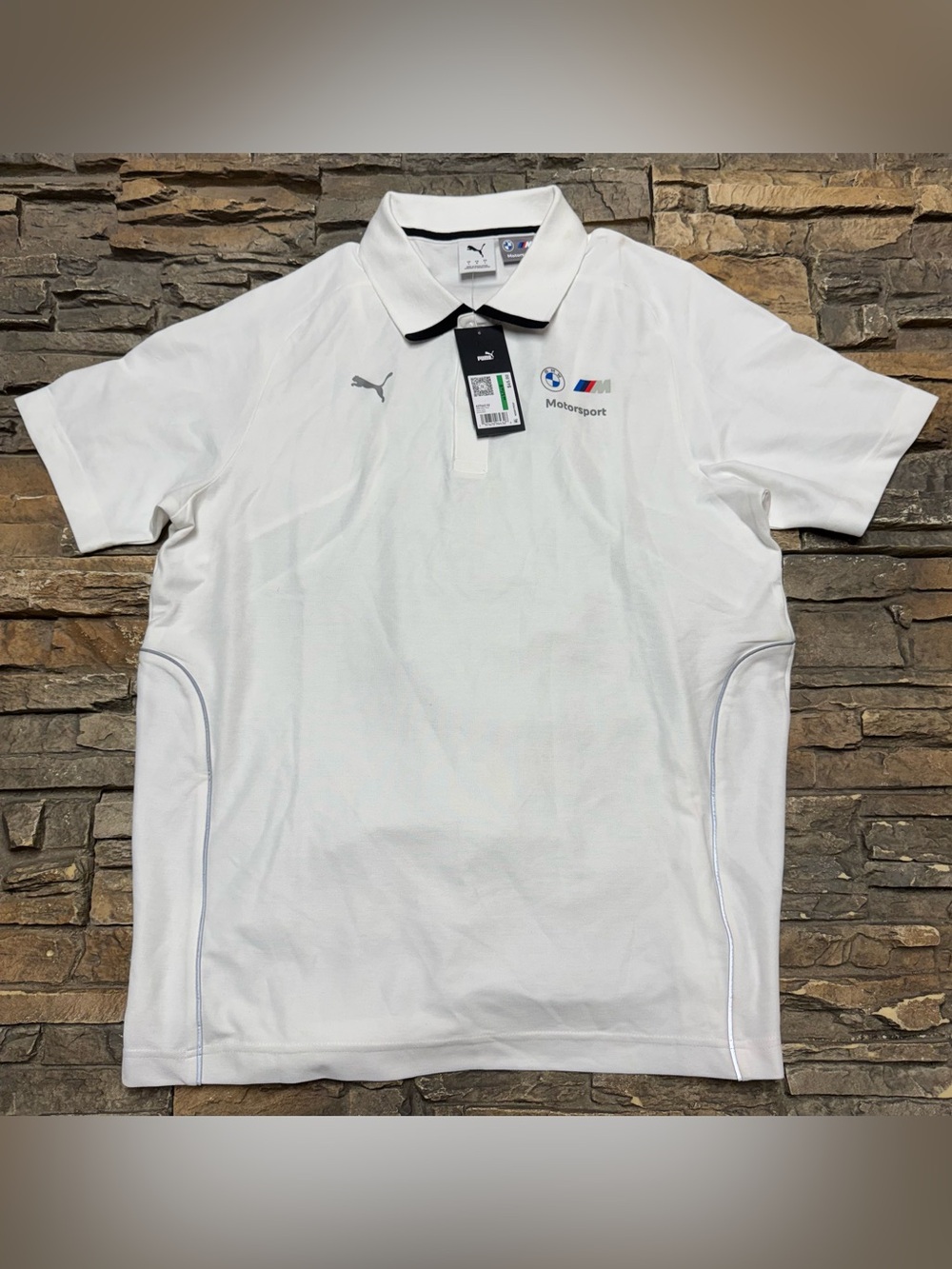 NEW Puma BMW Motorsport Polo Shirt Mens Large Athletic Fit Racing White NWT